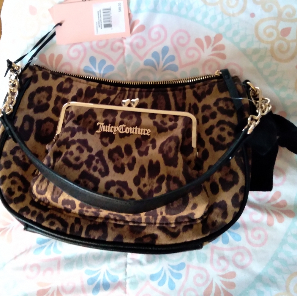 Juicy Couture Leopard Print Shoulder Bag with Gold Accent